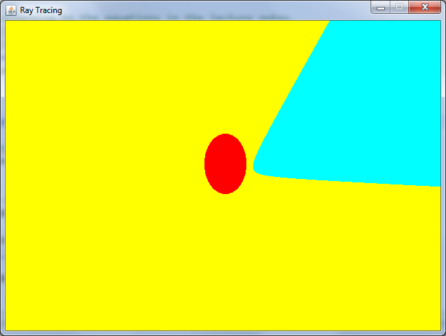 Second incorrect image of ray tracer showing three awkwardly shaped colors