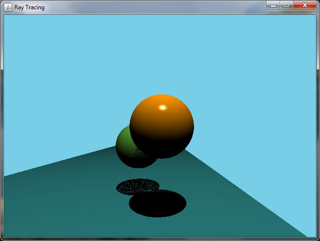 Initial ray tracer with Phong shading added to get a 3D effect, but the shadows suffer from noise and needs correcting