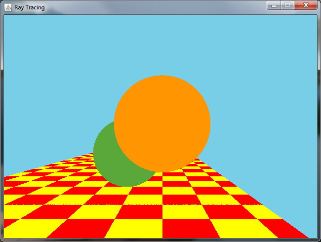 Ray tracer with checkerboard procedural shading added to the floor